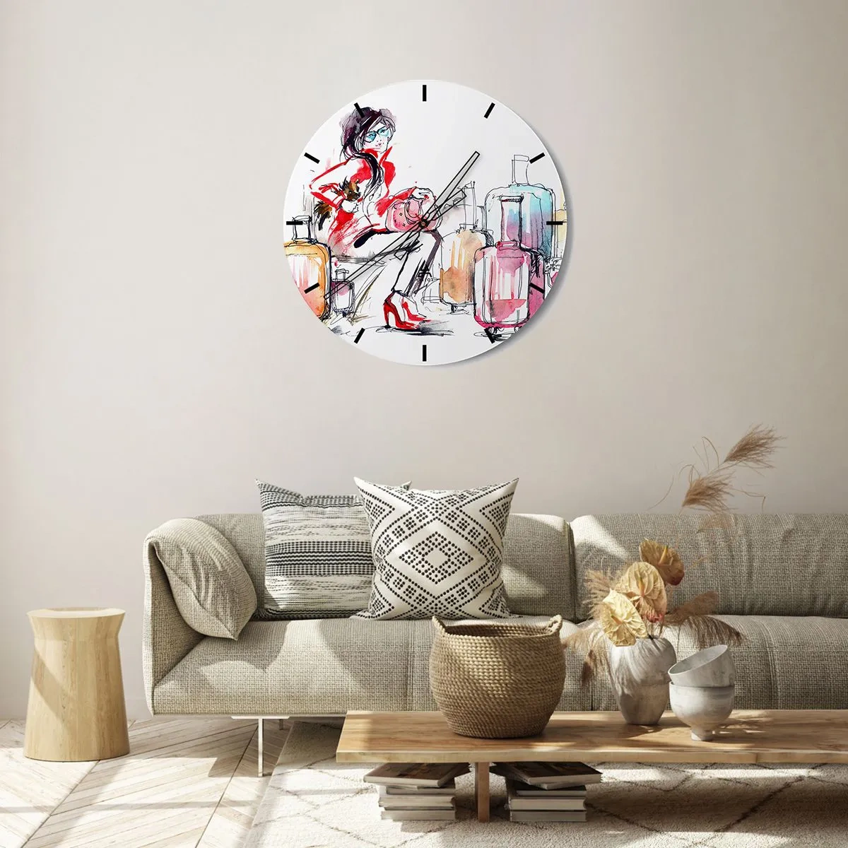 Väggklocka - Klocka på glas - Låt oss sätta oss inför resan - 40x40 cm