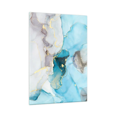 Glastavla - Bild på glas - Studie över mötet mellan grå och turkos - 50x70 cm