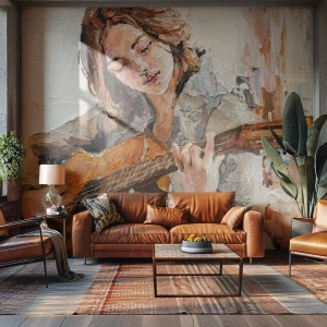 Fototapet Premium Canvas - Konsert för gitarr och en flickas hjärta - Gitarr, musik, Flicka - 500x350 cm