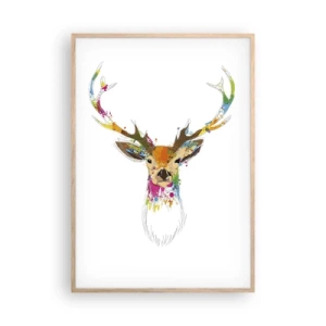 Affisch i ram av ljusek - Hjort badar i färg - 70x100 cm