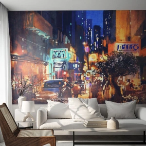 Fototapet Premium Sand - Och staden sover inte - Stad, människor, Arkitektur - 250x175 cm