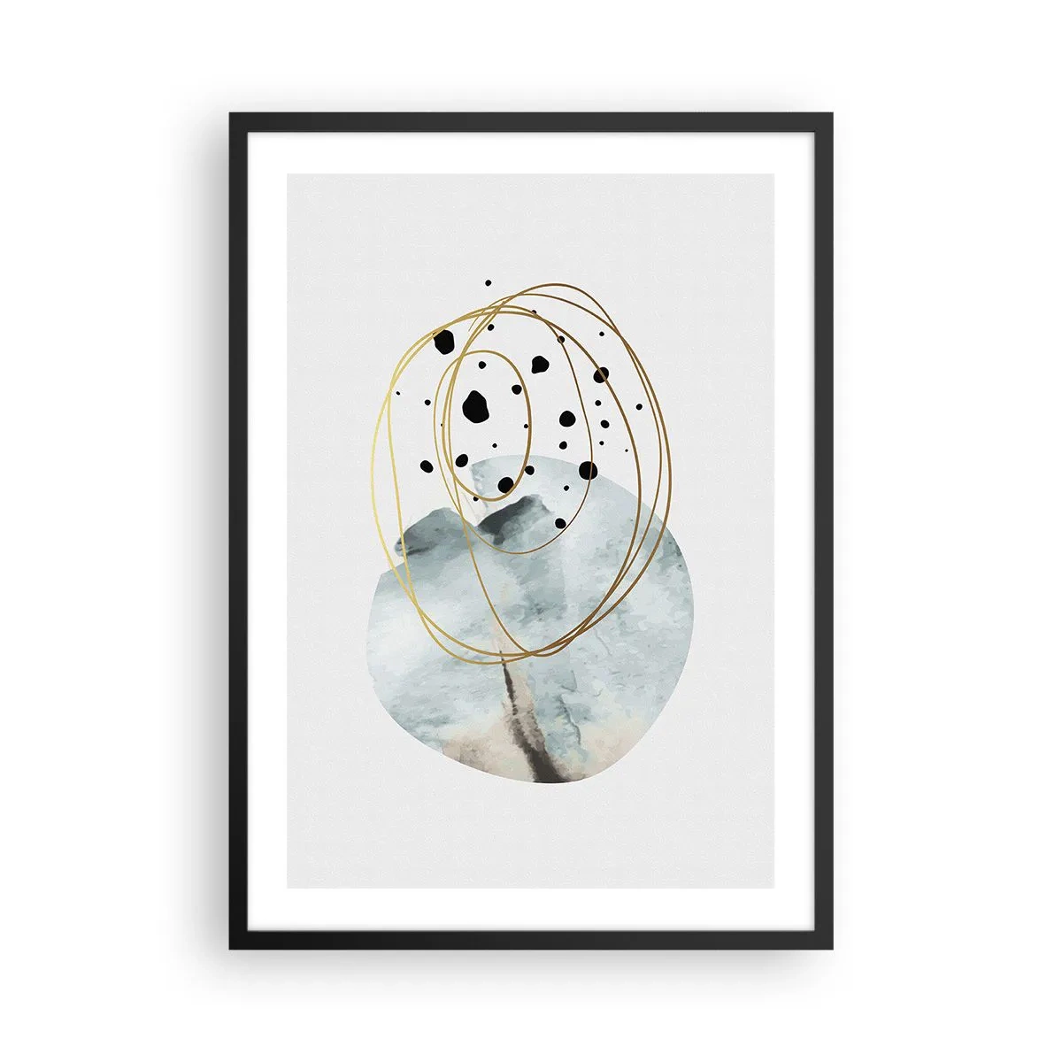 Affisch i svart ram - Minimalistisk abstraktion med accenter av guld och blått - 50x70cm - I rummets famn - Modern väggdekoration för vardagsrum och sovrum ARTTOR