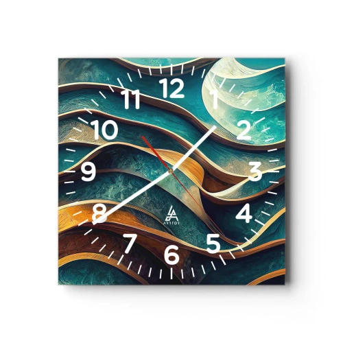 Väggklocka - Klocka på glas - Meandrar av blått - 40x40 cm