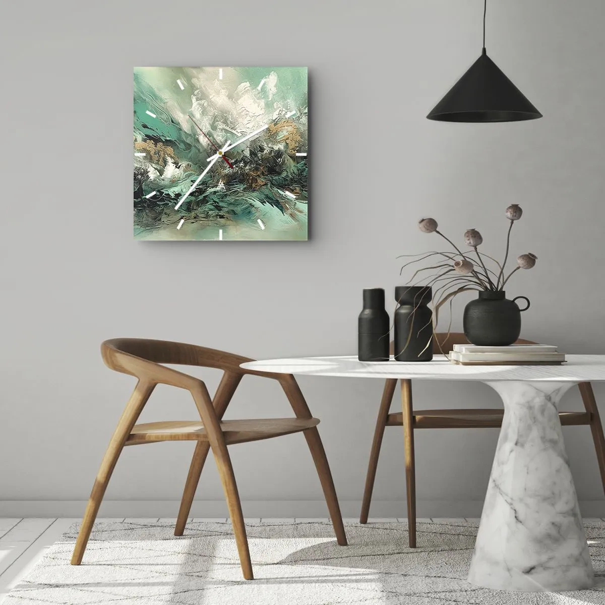 Väggklocka - Klocka på glas - Smaragdsvart bränna - 30x30 cm