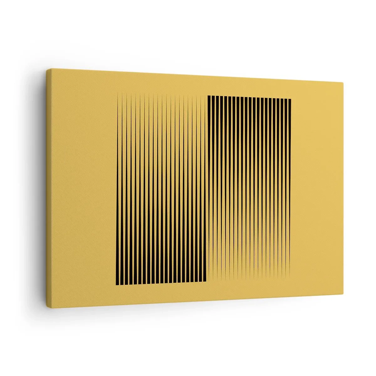 Canvastavla - Bild på duk - Vertikala svarta linjer på gul bakgrund - 70x50cm - Motsatsernas kvadrat - Modern väggdekoration för vardagsrum och sovrum ARTTOR