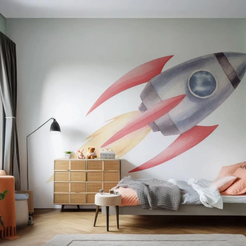 Självhäftande Fototapet Deluxe Sticker - Högre, snabbare, längre - En rymdraket, Barns, Kosmos - 350x256 cm