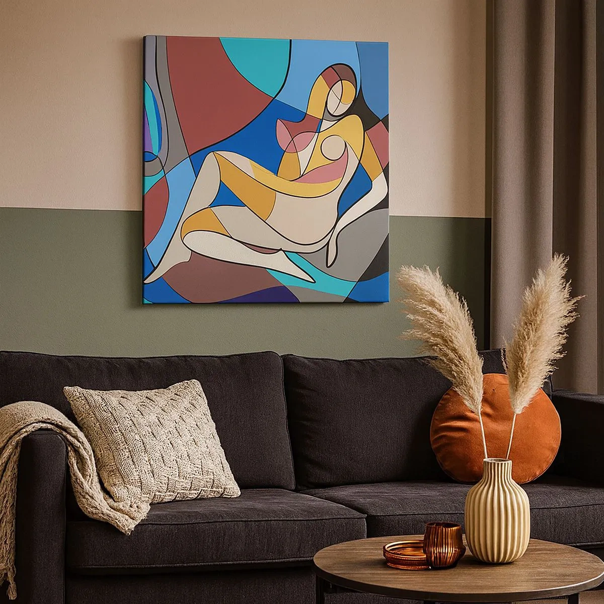 Canvastavla - Bild på duk - Kubistisk nakenbild - 30x30 cm