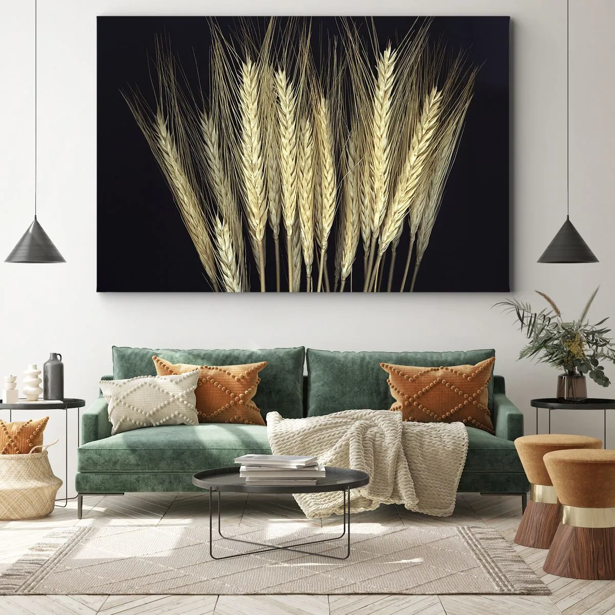 Canvastavla - Bild på duk - Veteax på svart bakgrund i rustik stil - 70x50cm - Rustik magi - Modern väggdekoration för vardagsrum och sovrum ARTTOR