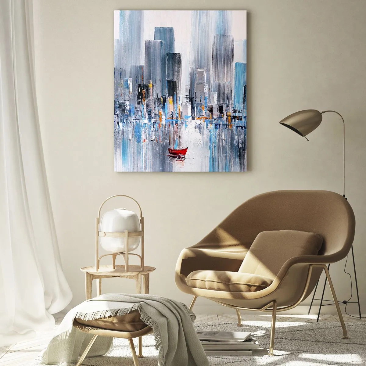 Glastavla - Bild på glas - Metropolis vid bukten - 70x100 cm