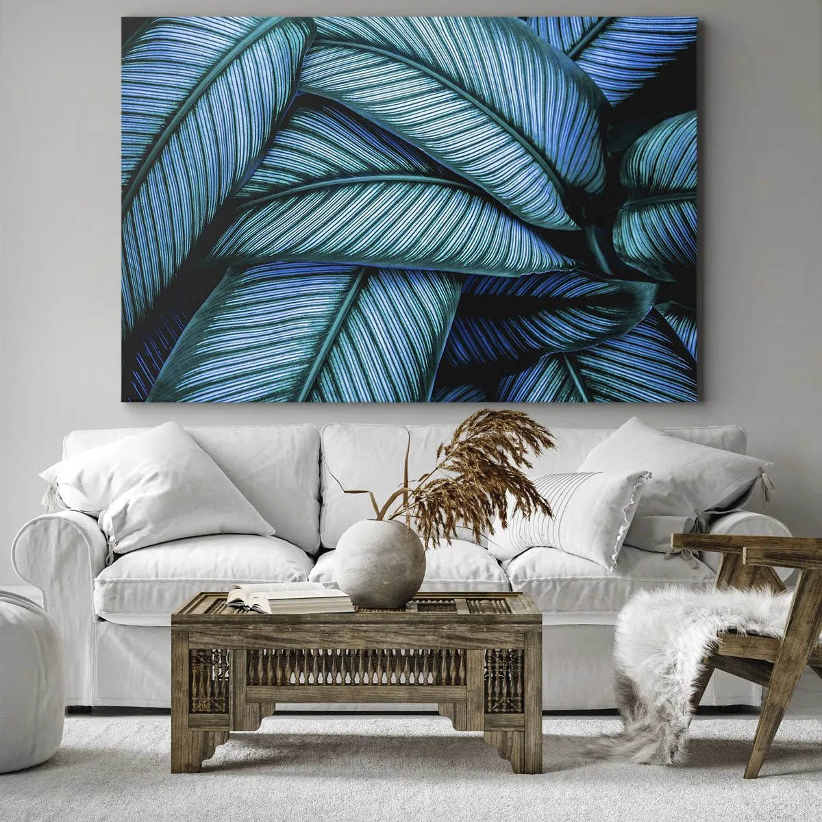 Canvastavla - Bild på duk - En närbild av turkosa löv med livfulla detaljer. - 70x50cm - Livslinjer - Modern väggdekoration för vardagsrum och sovrum ARTTOR