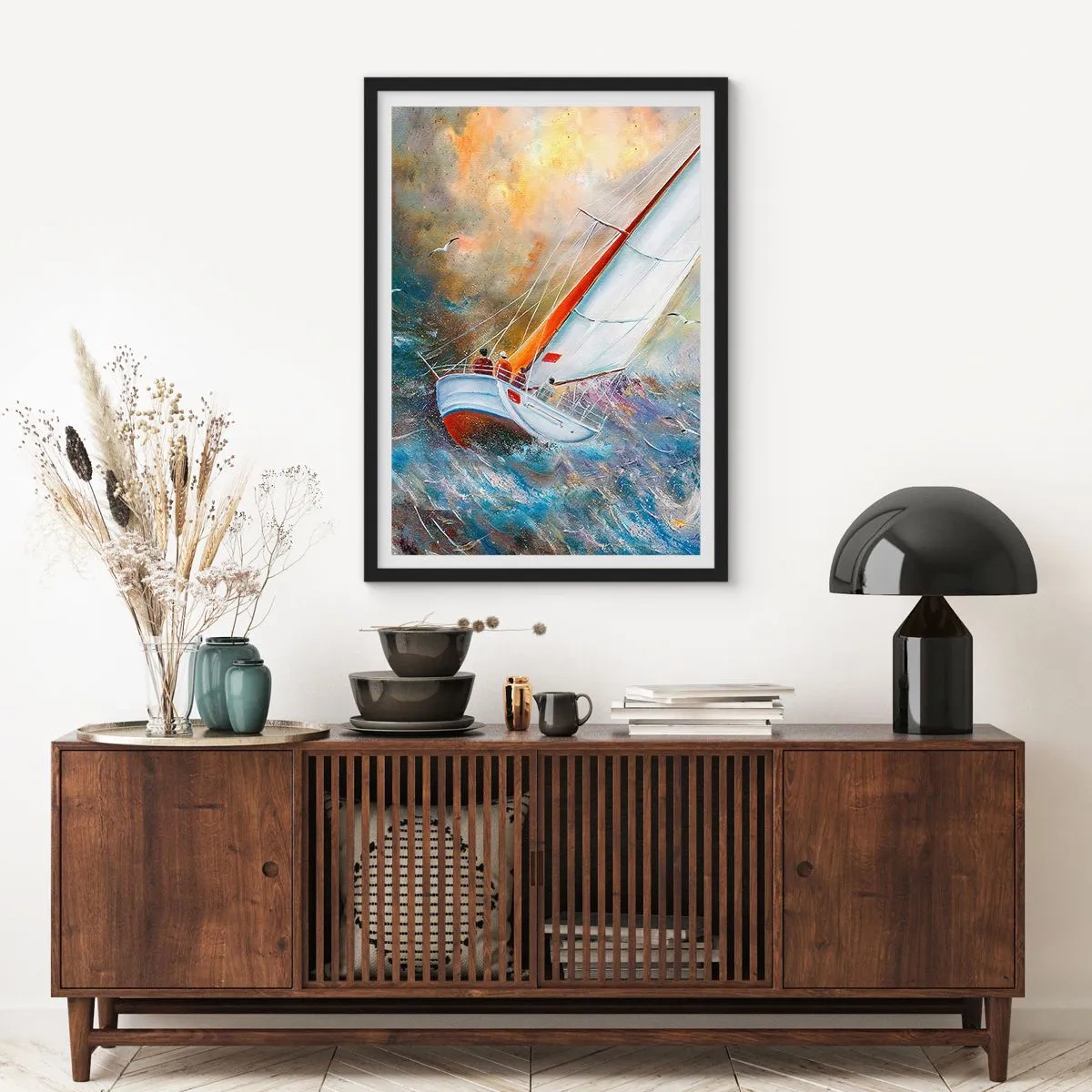 Affisch i svart ram - Springande på vågorna - 40x50 cm
