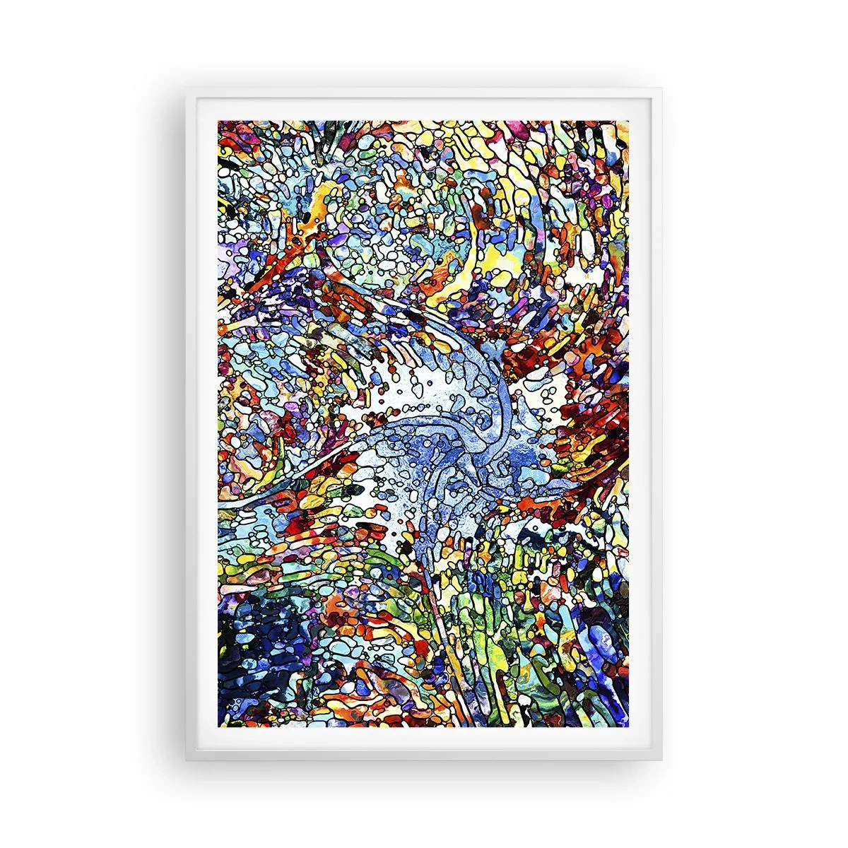 Affisch i vit ram - Glasmålning - droppar - 70x100 cm