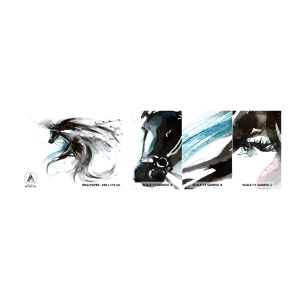 Provbit av självhäftande fototapet Deluxe Sticker - Svarta prinsens galopp - Djur, Häst, Grafik - 100x30 cm