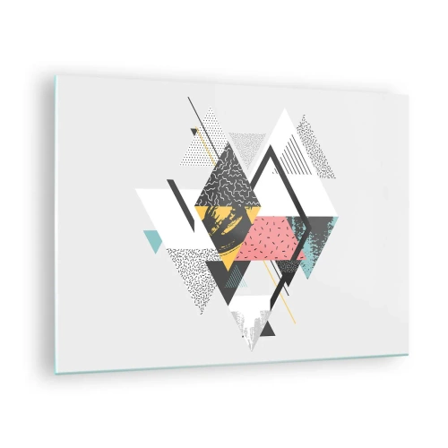 Glastavla - Bild på glas - Abstrakt geometrisk komposition med trianglar och romber - 70x50cm - Komposition med triangel och romb - Modern väggdekoration för vardagsrum och sovrum ARTTOR
