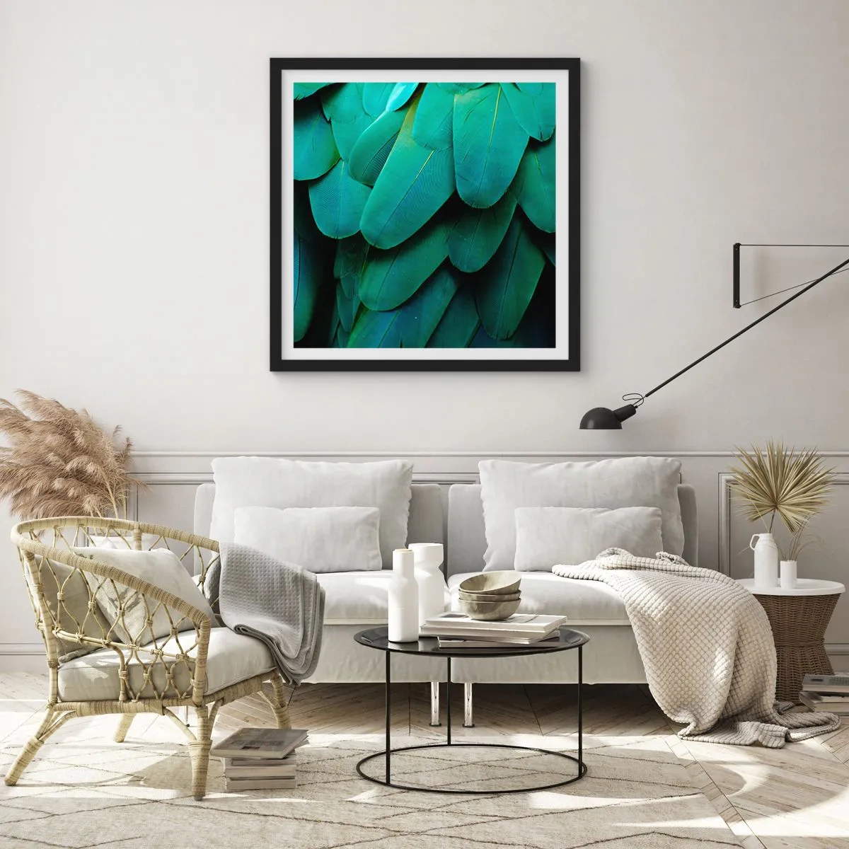 Affisch i svart ram - Precision av papegojans natur - 50x50 cm