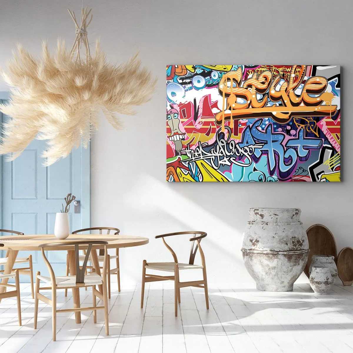 Canvastavla - Bild på duk - Färgglad graffiti med dynamiska inskriptioner och illustrationer - 70x50cm - Muralmålning... - Modern väggdekoration för vardagsrum och sovrum ARTTOR