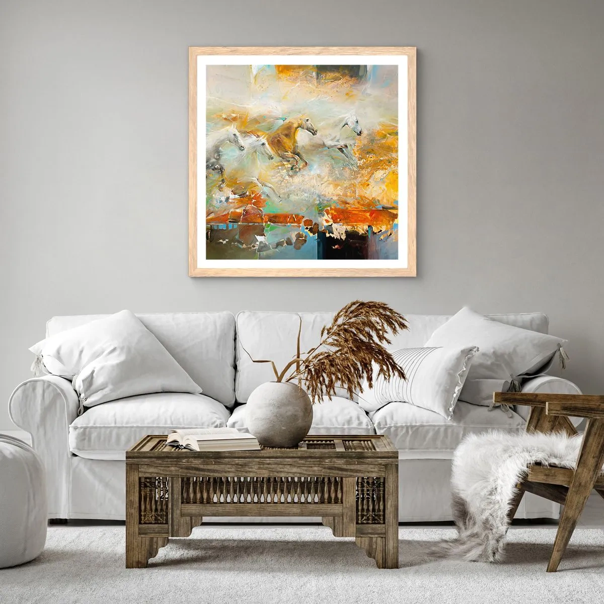 Affisch i ram av ljusek - Galopp genom ljuset - 60x60 cm