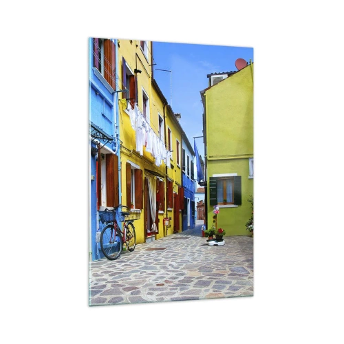 Glastavla - Bild på glas - Pastell, söt gränd - 70x100 cm
