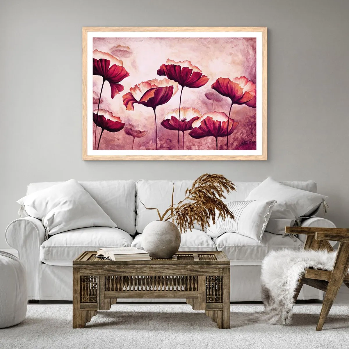 Affisch i ram av ljusek - Röd och vit flinga - 50x40 cm