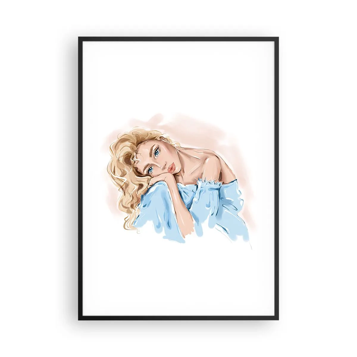 Affisch i svart ram - Drömmande i blått - 70x100 cm