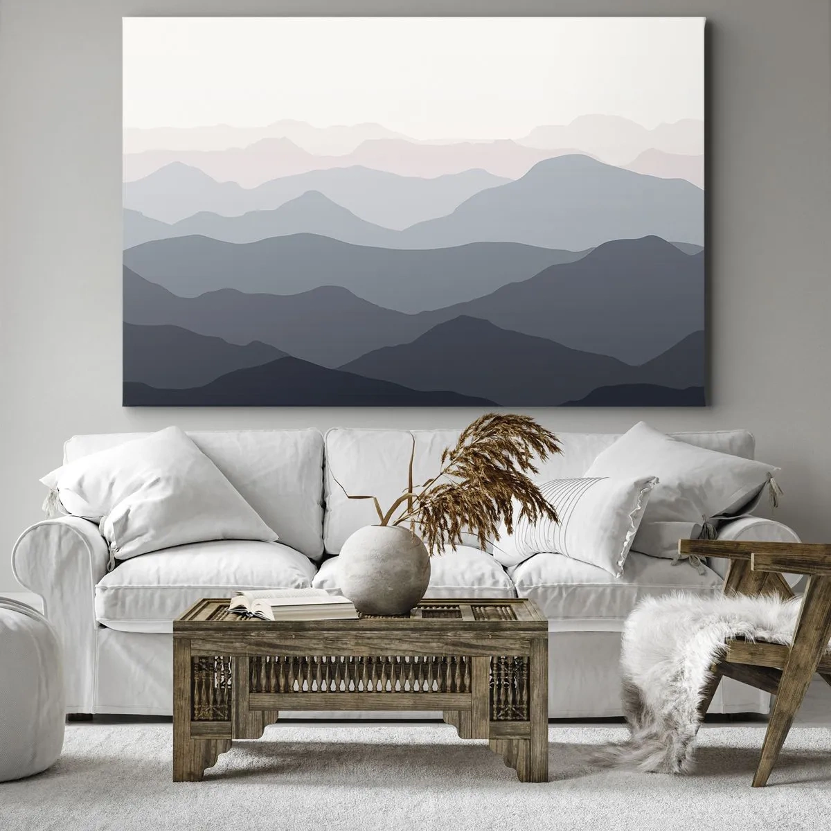 Canvastavla - Bild på duk - Subtila bergslager i nyanser av grått och blått - 70x50cm - Fjällens vågor - Modern väggdekoration för vardagsrum och sovrum ARTTOR