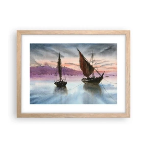 Affisch i ram av ljusek - Kväll i hamnen - 40x30 cm