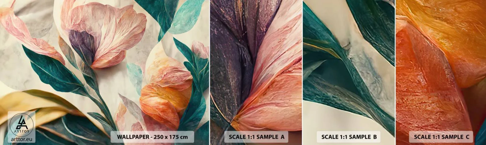 Provbit av självhäftande fototapet Deluxe Sticker - Blommor av de södra öarna - Blommor, Årgång, Botanik - 100x30 cm