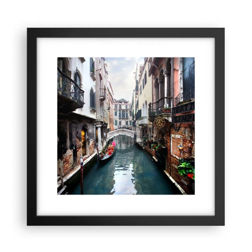 Affisch i svart ram - Venedig-landskap med gondol och bro - 30x30 cm