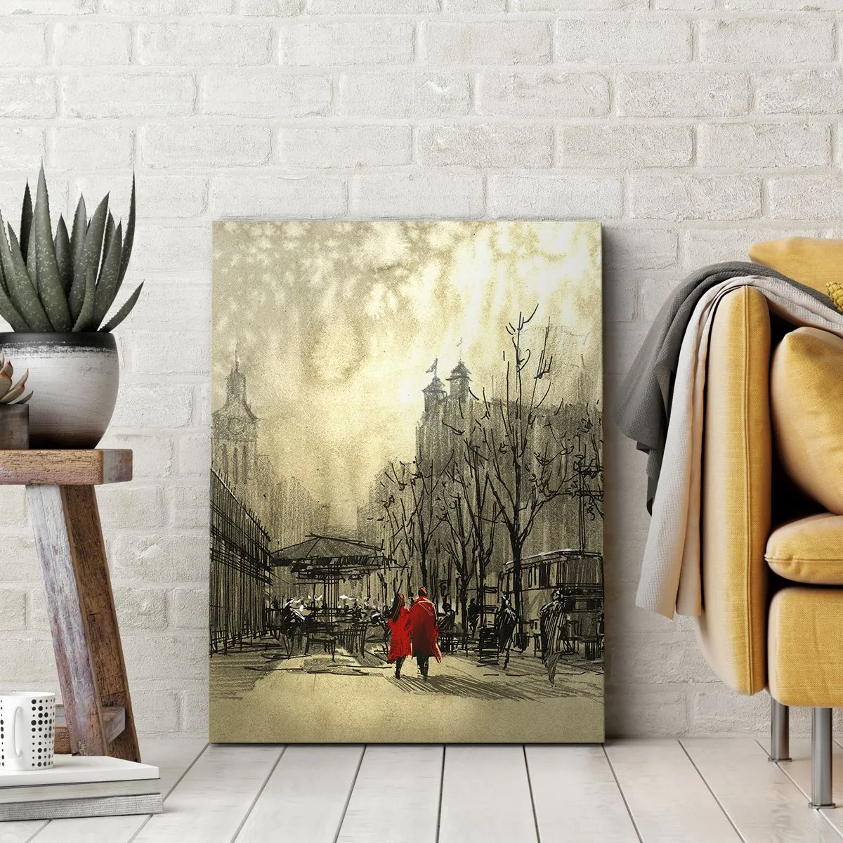 Canvastavla - Bild på duk - Träff i London-dimman  - 50x70 cm