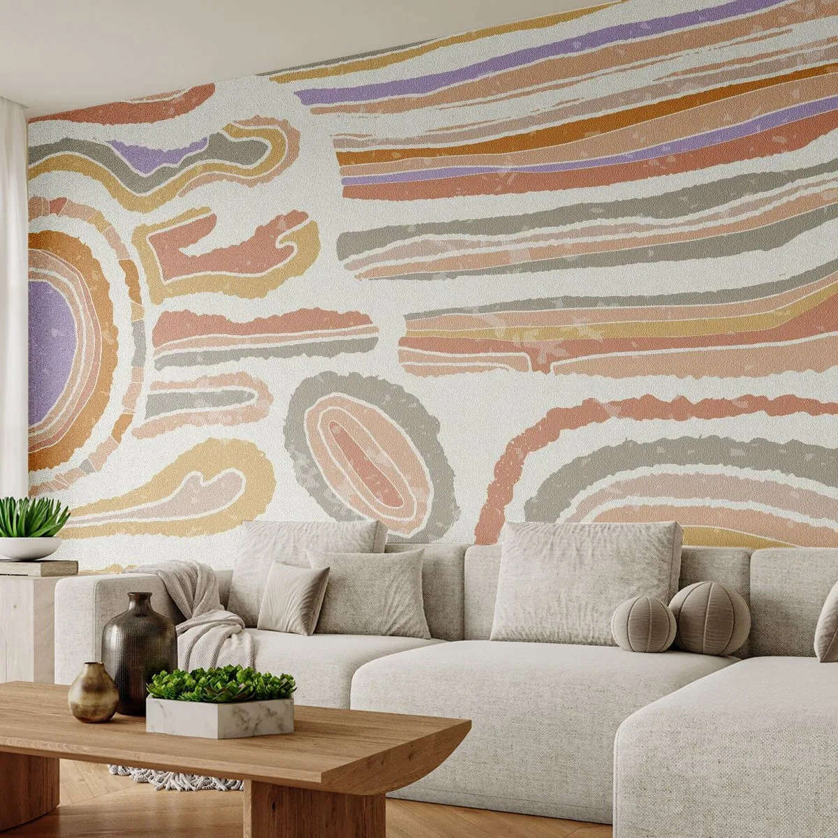 Fototapet Premium Canvas - Färgglada tvärsnitt - Pastell, Boho, Minimalistisk - 100x70 cm
