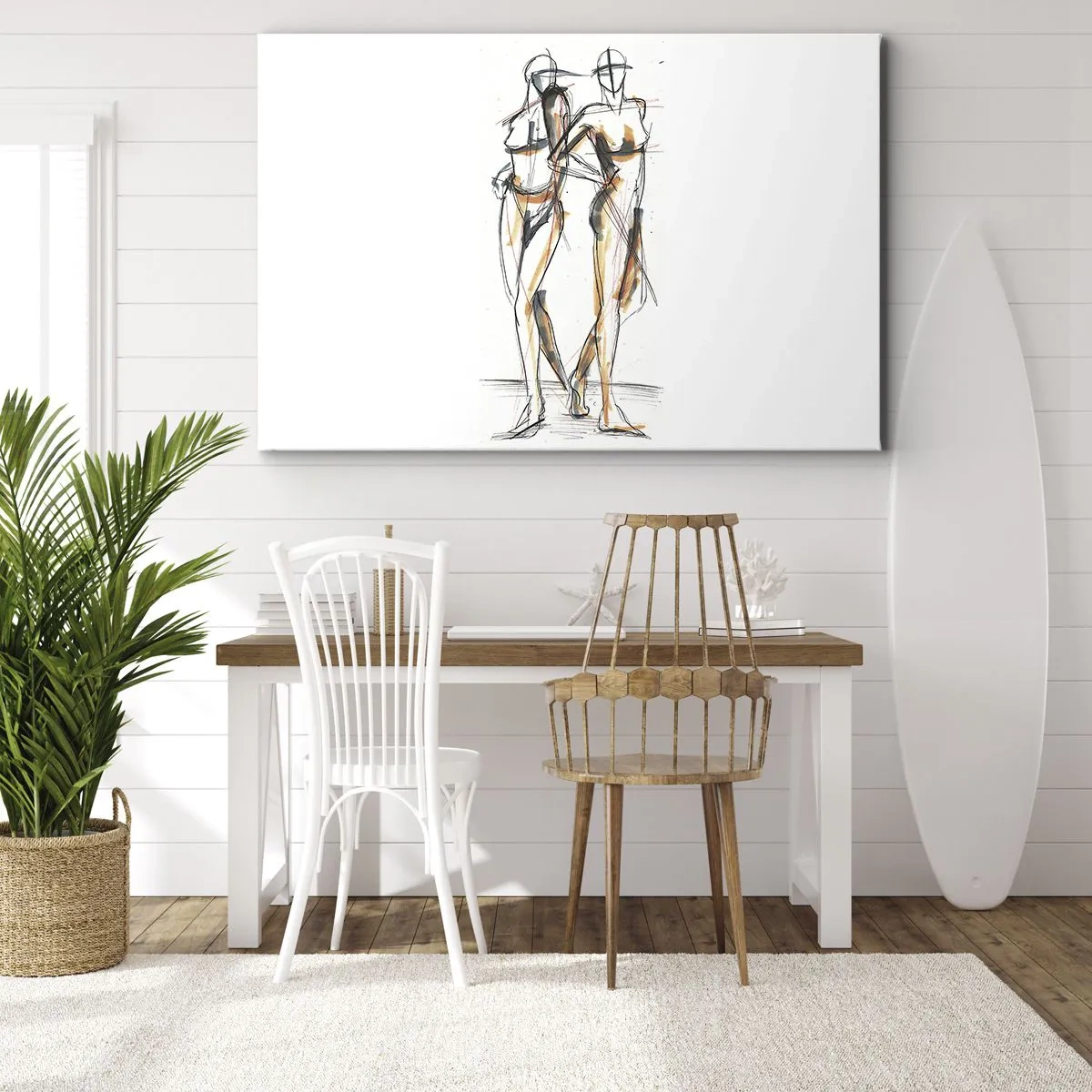 Canvastavla - Bild på duk - Konstnärlig skiss av två silhuetter på vit bakgrund - 70x50cm - Charmens studie - Modern väggdekoration för vardagsrum och sovrum ARTTOR