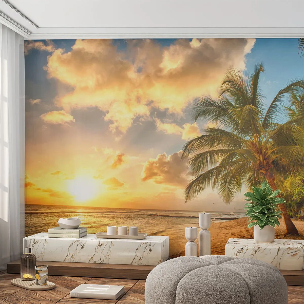 Självhäftande Fototapet Deluxe Sticker - Evig sommar, alltid semester - Landskap, Strand, Kokosnötspalm - 250x175 cm