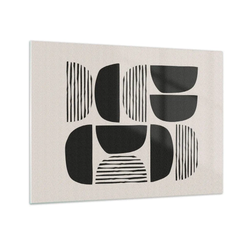 Glastavla - Bild på glas - Abstrakt komposition av geometriska former med linjer - 70x50cm - Arrangemang med halvor - Modern väggdekoration för vardagsrum och sovrum ARTTOR