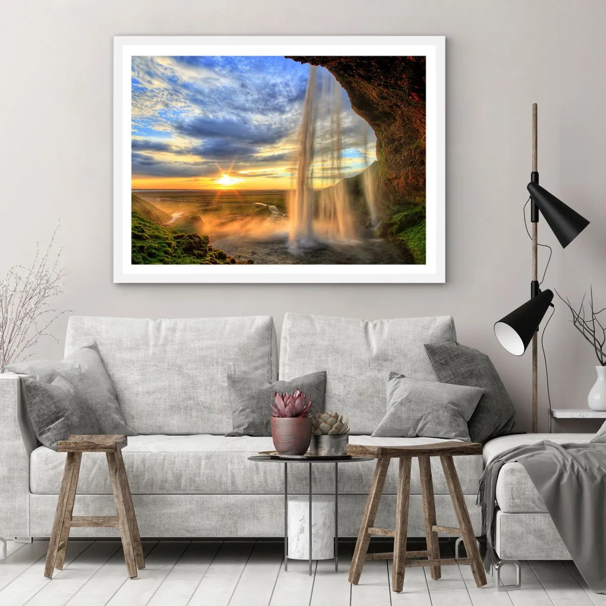 Affisch i vit ram - Världen bakom ridå av droppar - 91x61 cm