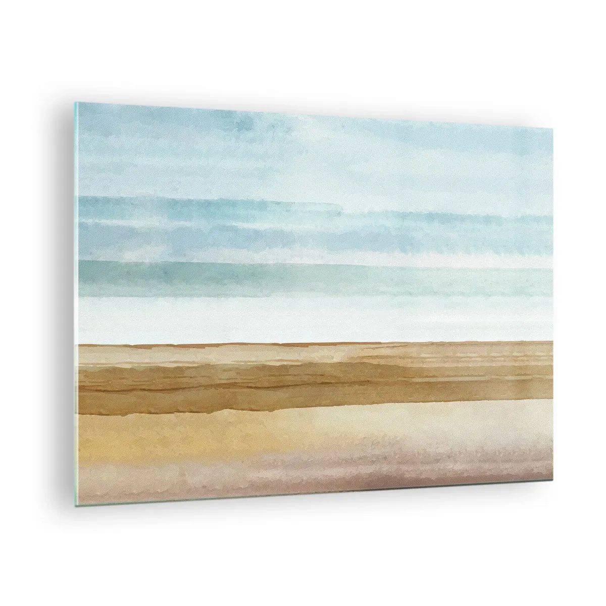 Glastavla - Bild på glas - En minimalistisk strand i pastellfärgad akvarellstil - 70x50cm - Svalkande - Modern väggdekoration för vardagsrum och sovrum ARTTOR