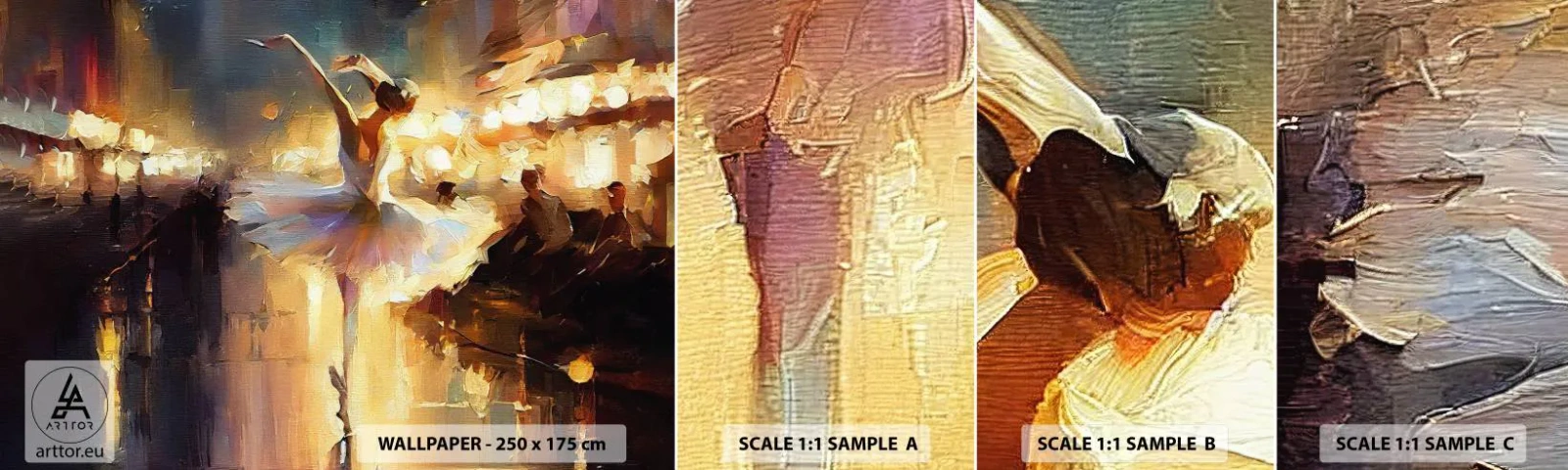 Provbit av självhäftande fototapet Deluxe Sticker - Ett mirakel på gatan - Ballerina, Dansa, Oljefärg - 100x30 cm