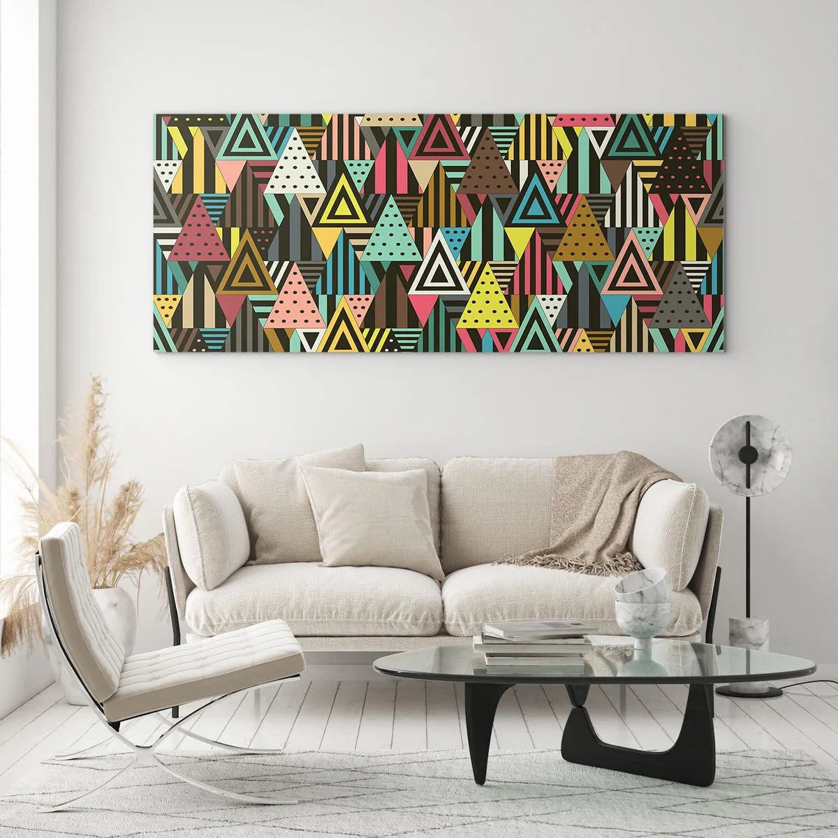 Glastavla - Bild på glas - Trianglar - 140x50 cm