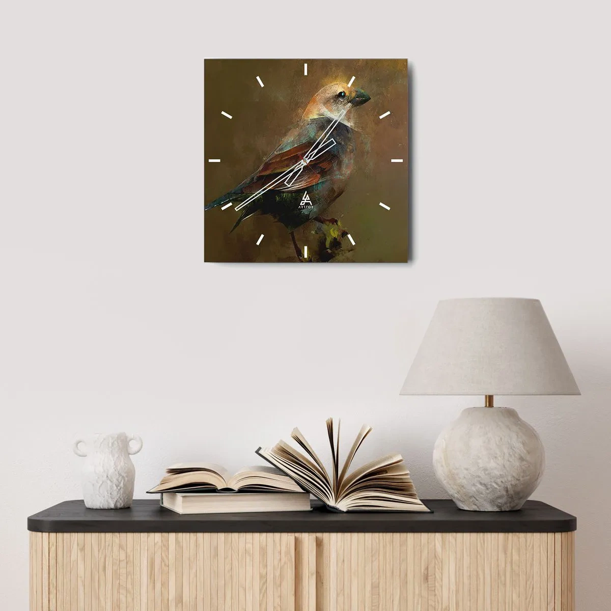 Väggklocka - Klocka på glas - Gråsparv, en liten fågel - 30x30 cm