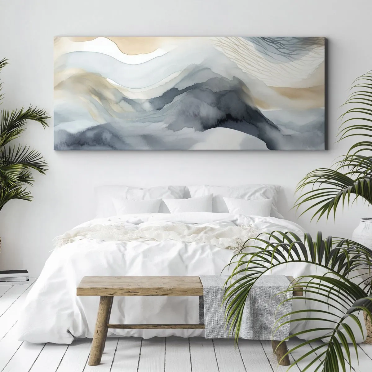 Canvastavla - Bild på duk - Snöig och dimmig abstraktion - 100x40 cm