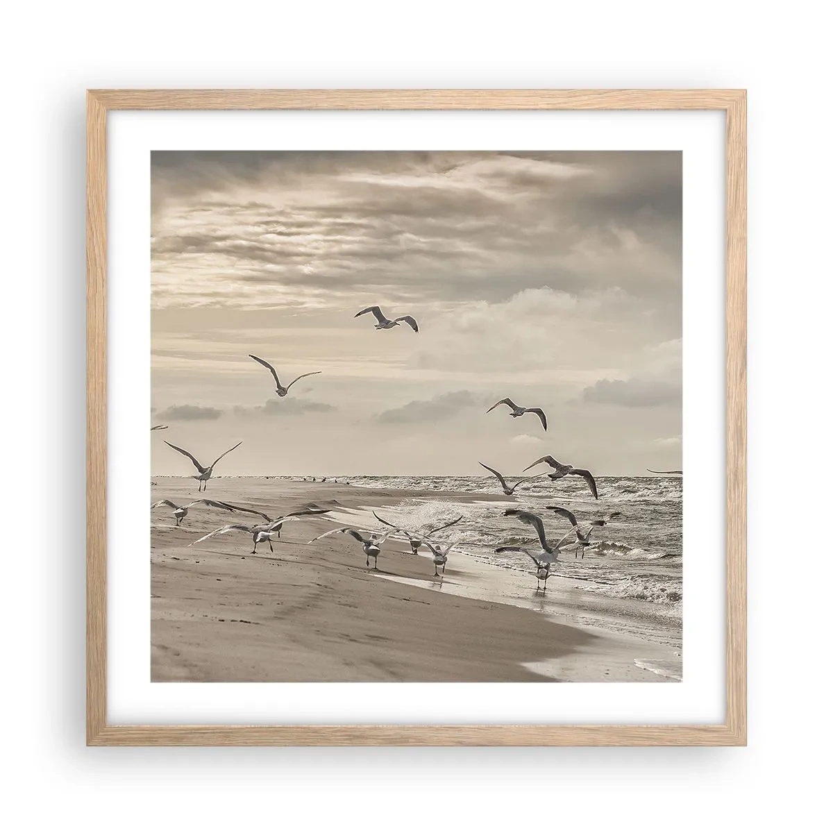 Affisch i ram av ljusek - Havets brus, fågelsång - 50x50 cm