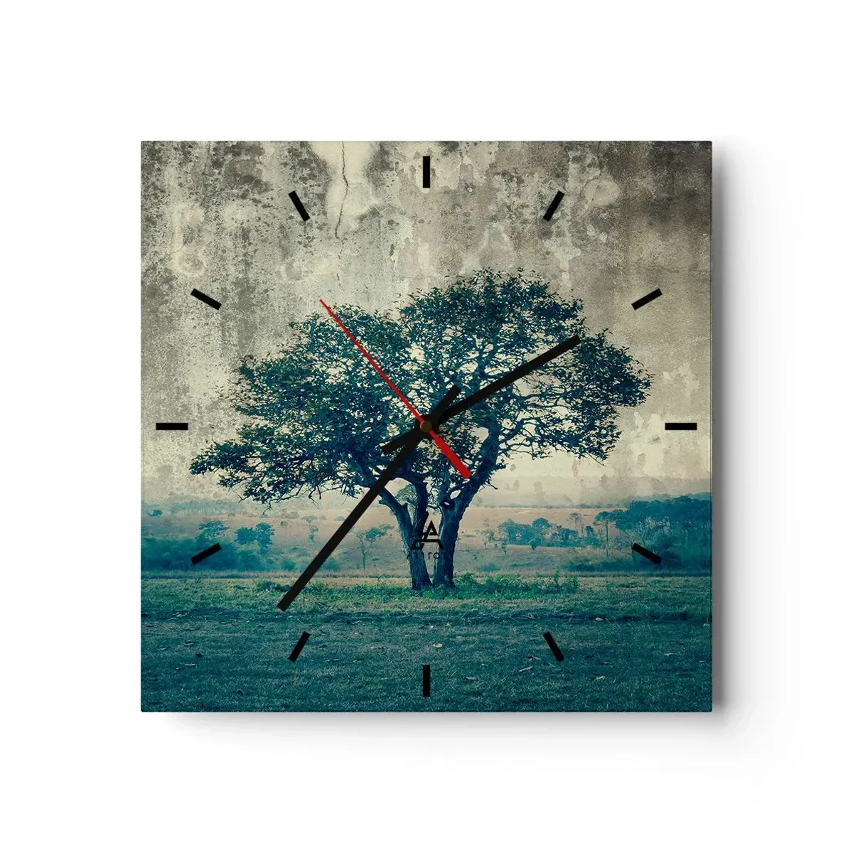 Väggklocka - Klocka på glas - Äppelträd på blå betesmark? - 30x30 cm
