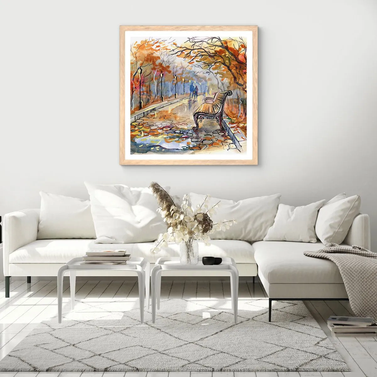 Affisch i ram av ljusek - Vandra tillsammans mot hösten - 60x60 cm
