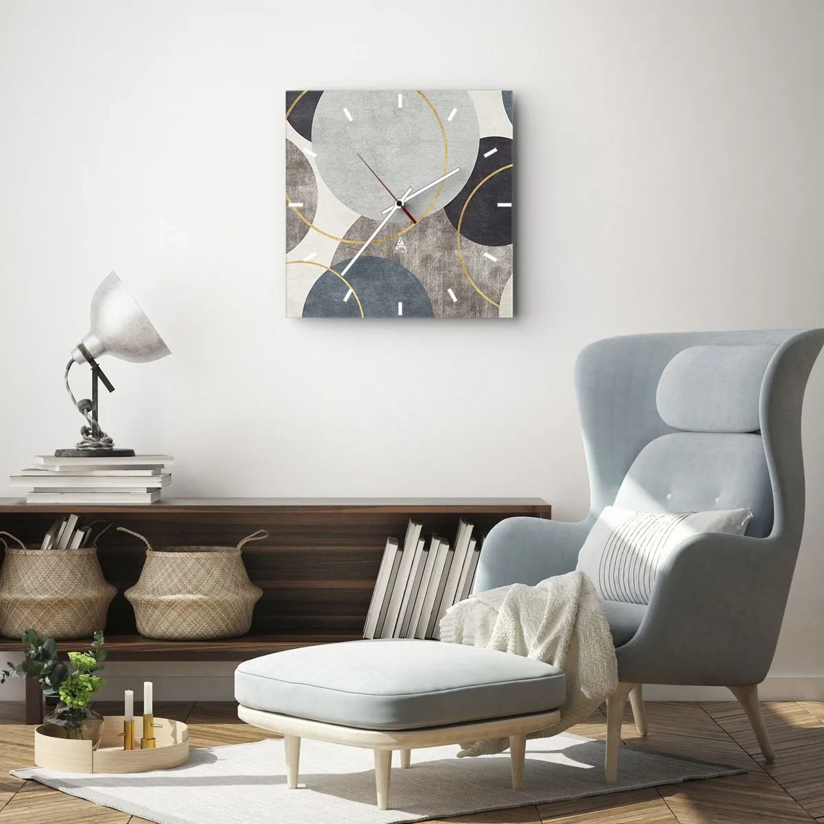 Väggklocka - Klocka på glas - Cirkel efter cirkel - 40x40 cm