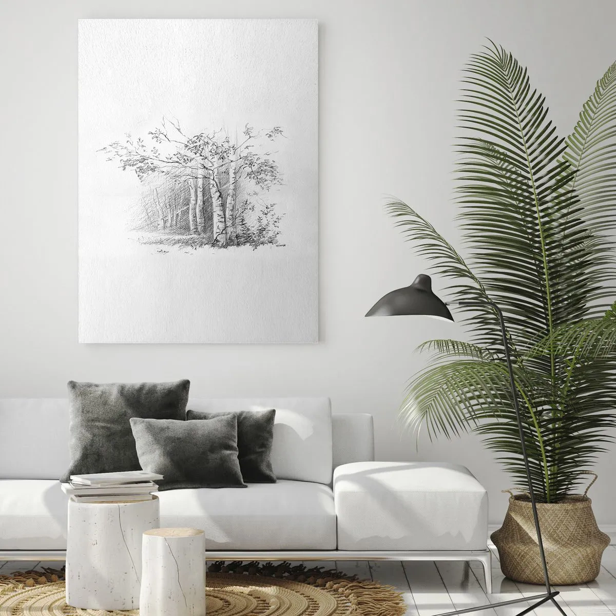 Glastavla - Bild på glas - Björkskogens ljus - 50x70 cm