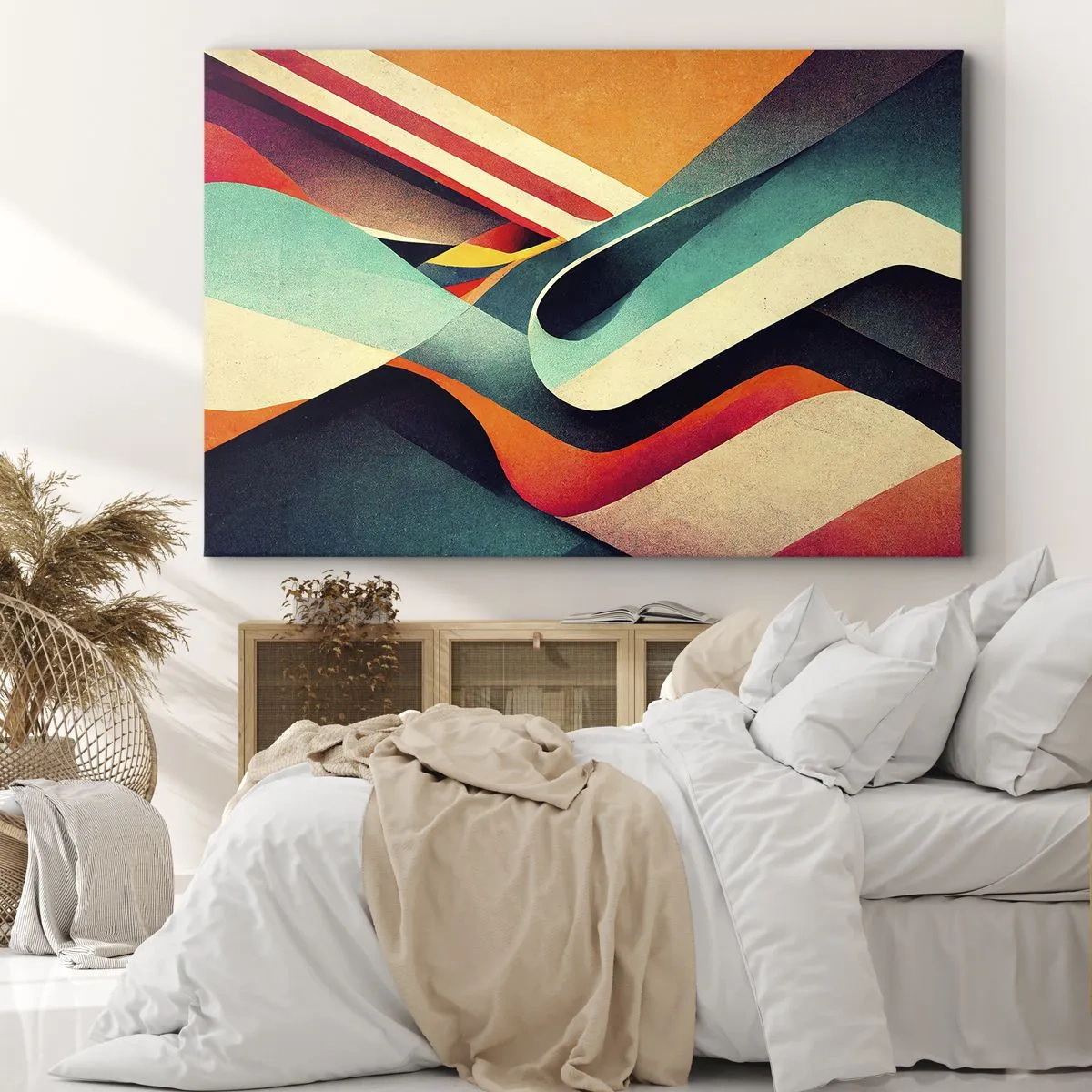 Canvastavla - Bild på duk - Färgglada abstrakta vågor i en dynamisk komposition - 70x50cm - Intensiv komposition - Modern väggdekoration för vardagsrum och sovrum ARTTOR