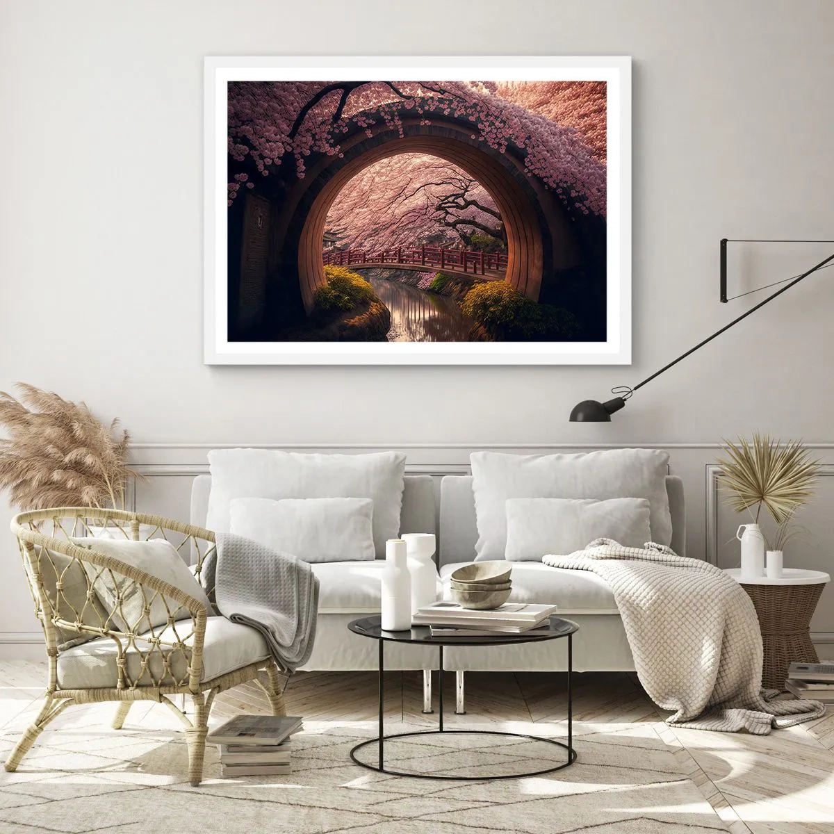 Affisch i vit ram - Japansk vår - 100x70 cm