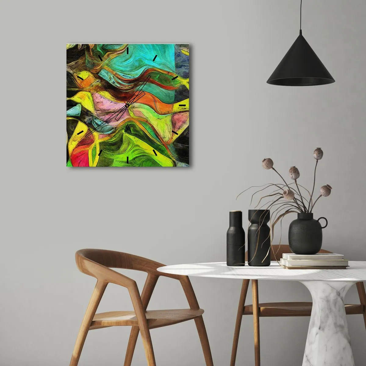 Väggklocka - Klocka på glas - Rörelse är liv - 40x40 cm