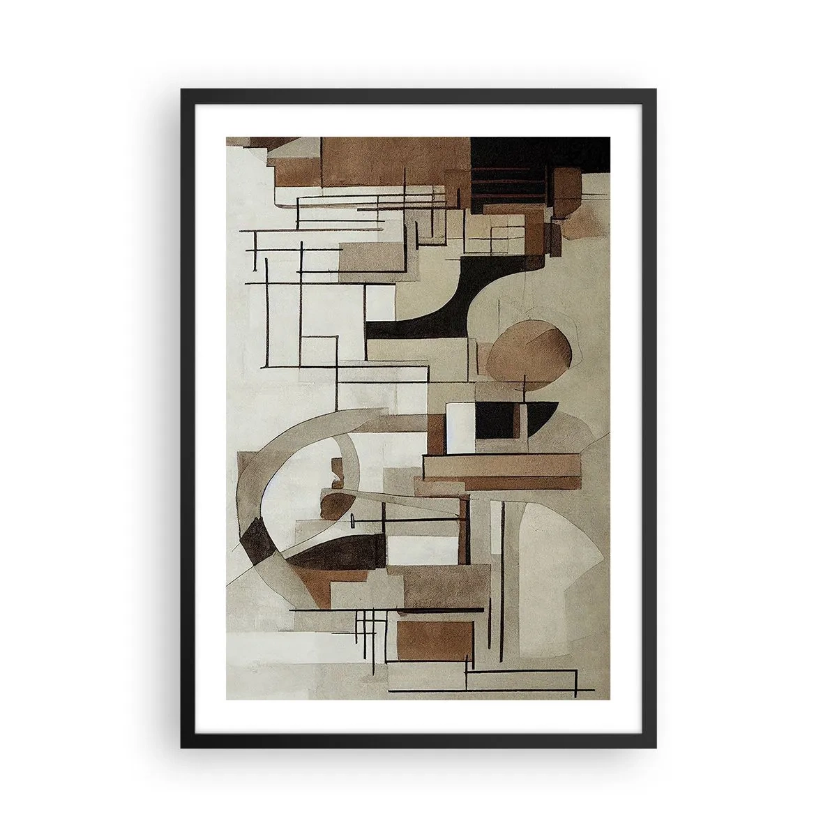 Affisch i svart ram - Geometrisk abstraktion i nyanser av brunt och beige - 50x70cm - Stadsbild 2.0 - Modern väggdekoration för vardagsrum och sovrum ARTTOR