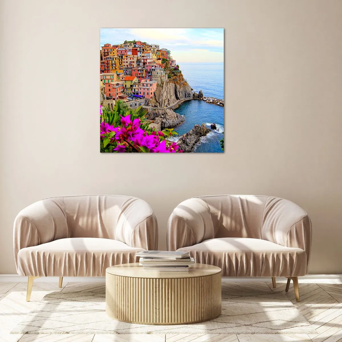 Glastavla - Bild på glas - Skrattande stad - 30x30 cm