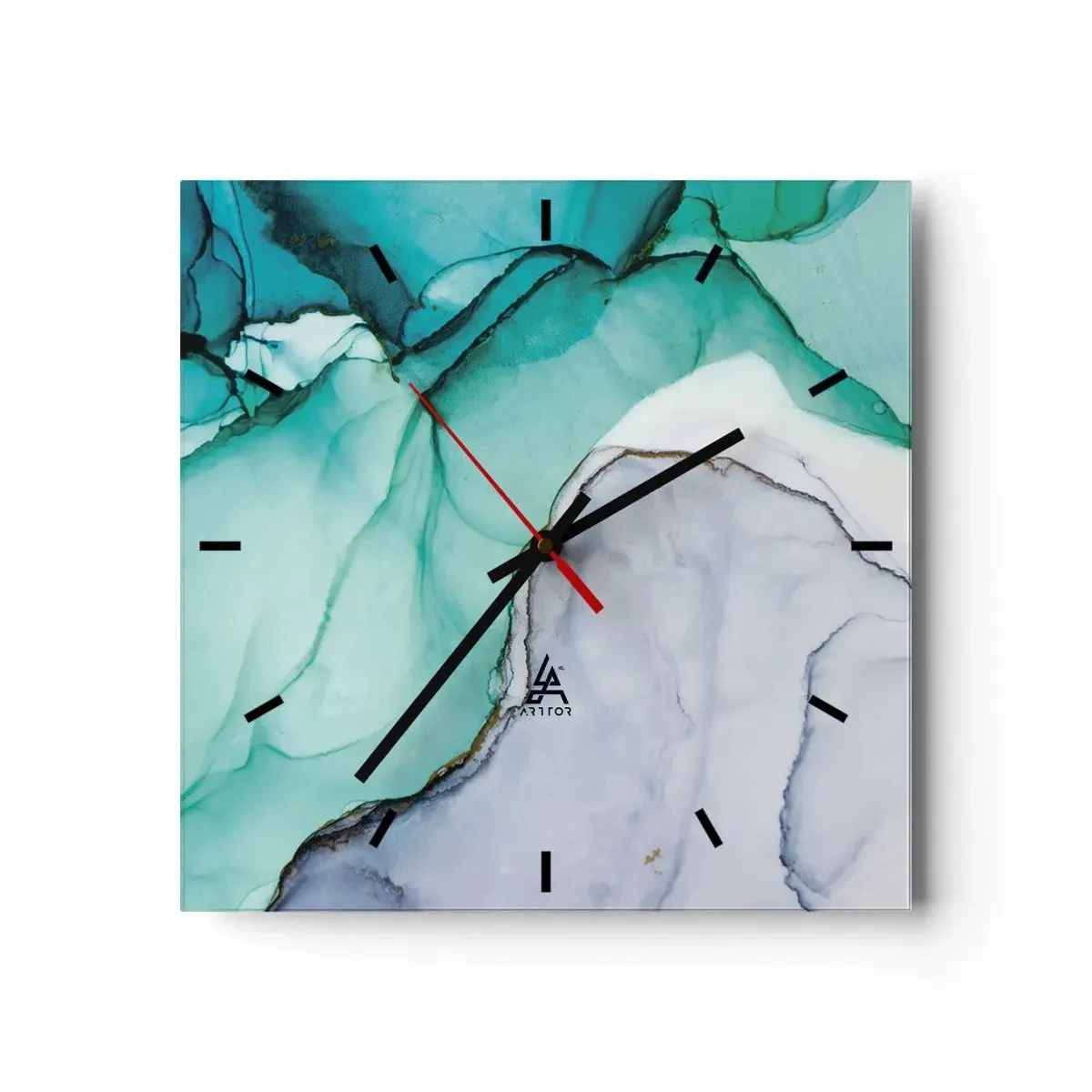 Väggklocka - Klocka på glas - En studie i turkos - 30x30 cm